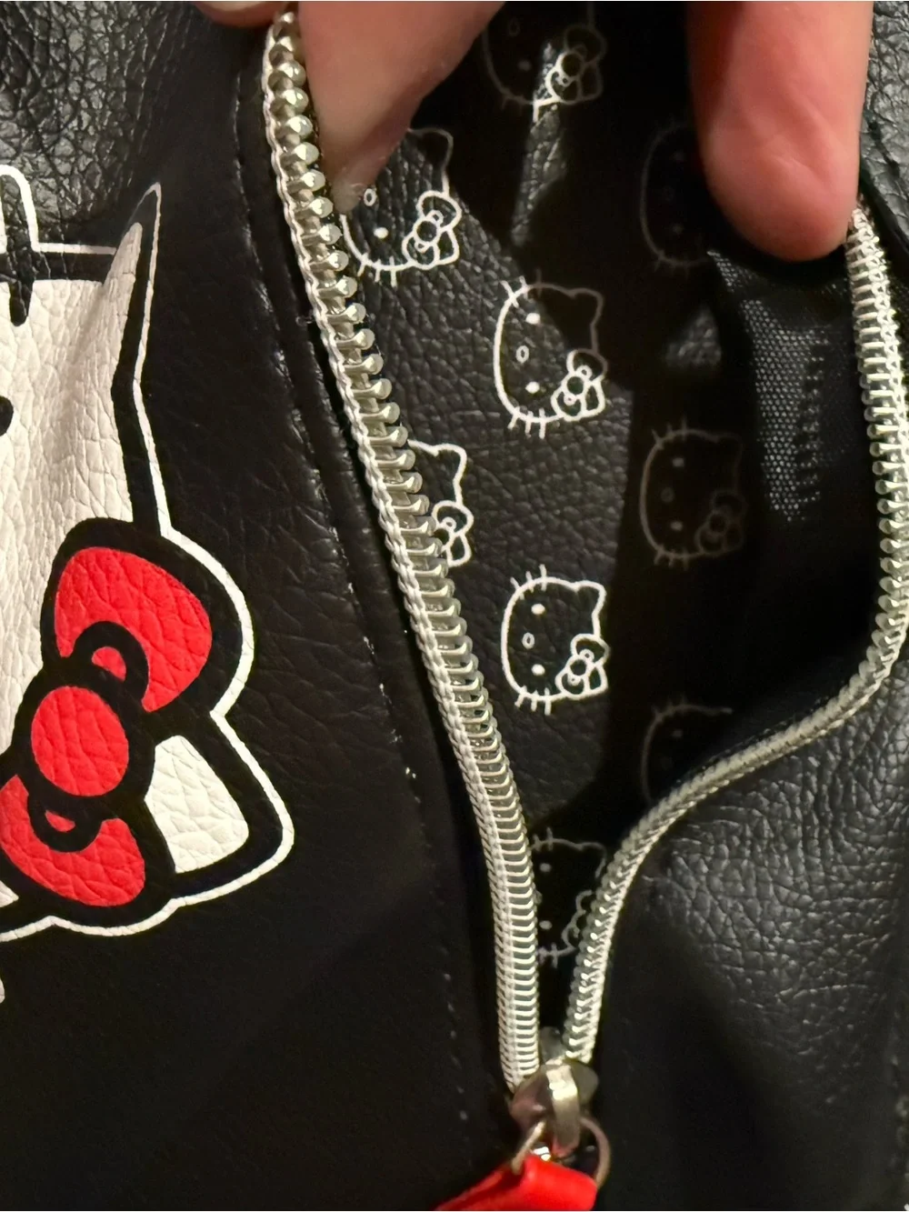 Hello Kitty Black Faux Leather Mini Backpack with All Over Print *NWT